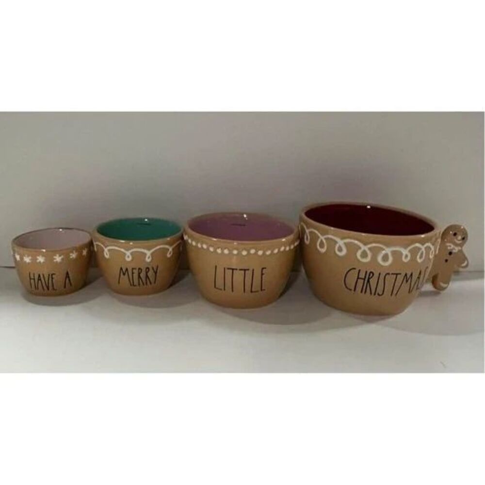 Rae Dunn Have a Merry Little Christmas Gingerbread Measuring Cups Beige NEW